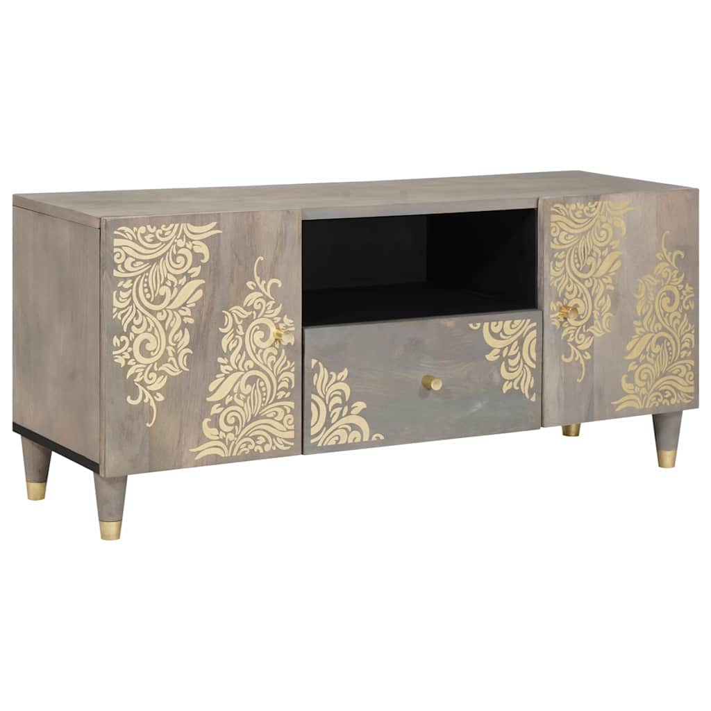 Mobile TV Grigio 105 x 33 x 46 cm Legno di mango massello