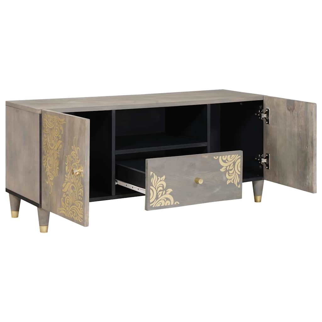 Mobile TV Grigio 105 x 33 x 46 cm Legno di mango massello