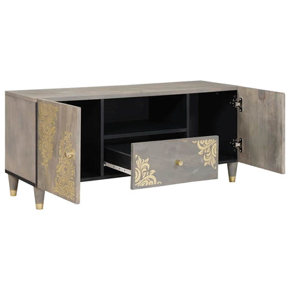 Mobile TV Grigio 105 x 33 x 46 cm Legno di mango massello