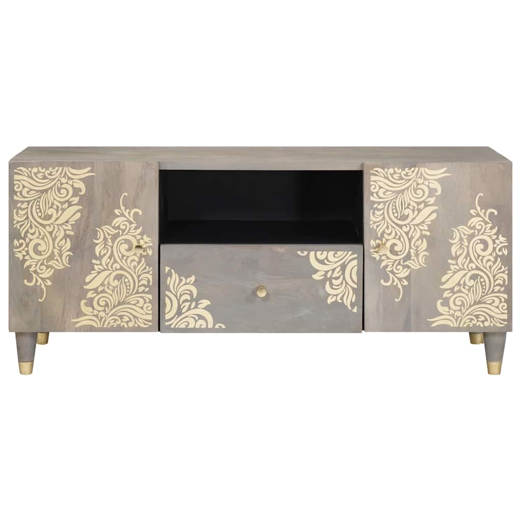 Mobile TV Grigio 105 x 33 x 46 cm Legno di mango massello