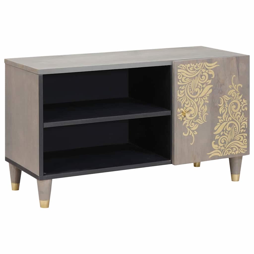 Mobile TV Grigio 80 x 33 x 46 cm Legno di mango massello