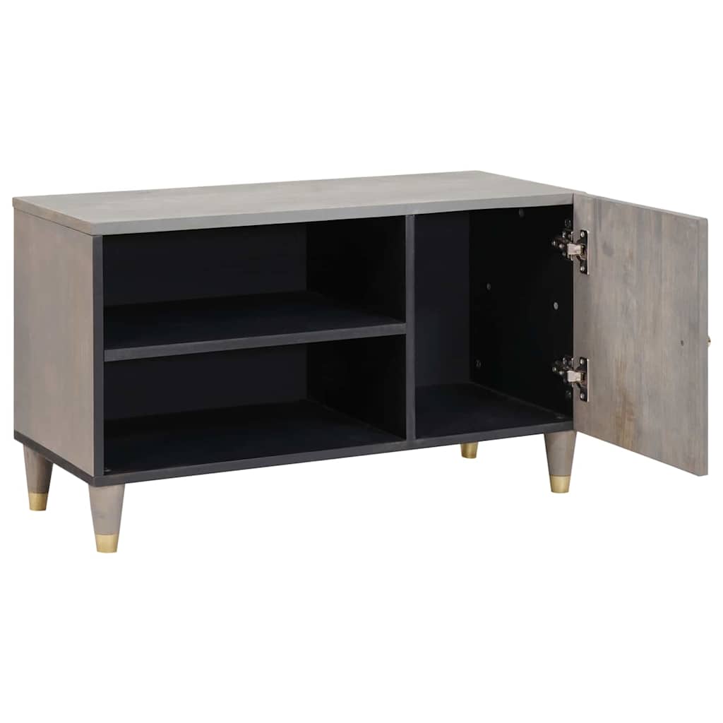 Mobile TV Grigio 80 x 33 x 46 cm Legno di mango massello