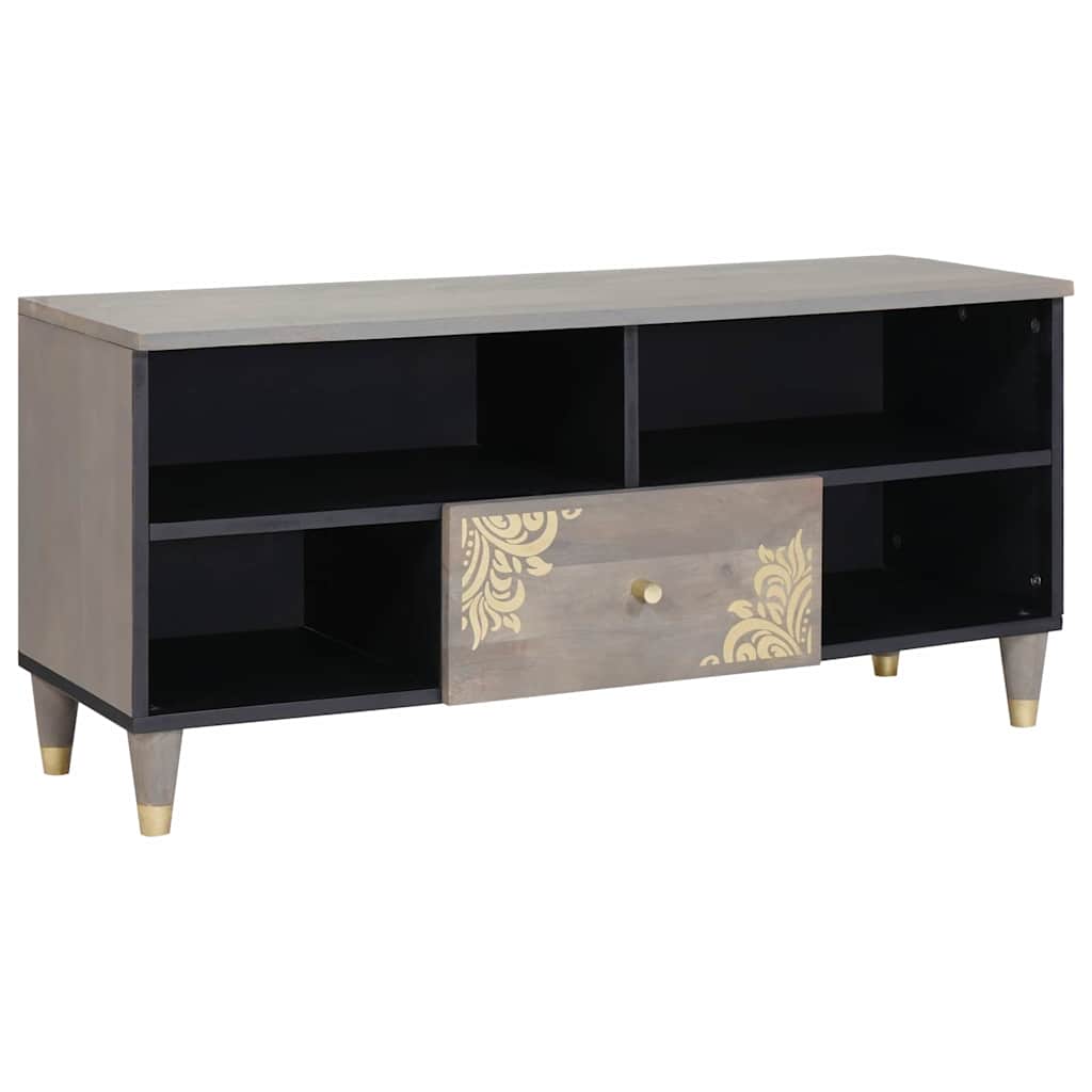 Mobile TV Grigio 100 x 33 x 46 cm Legno di mango massello