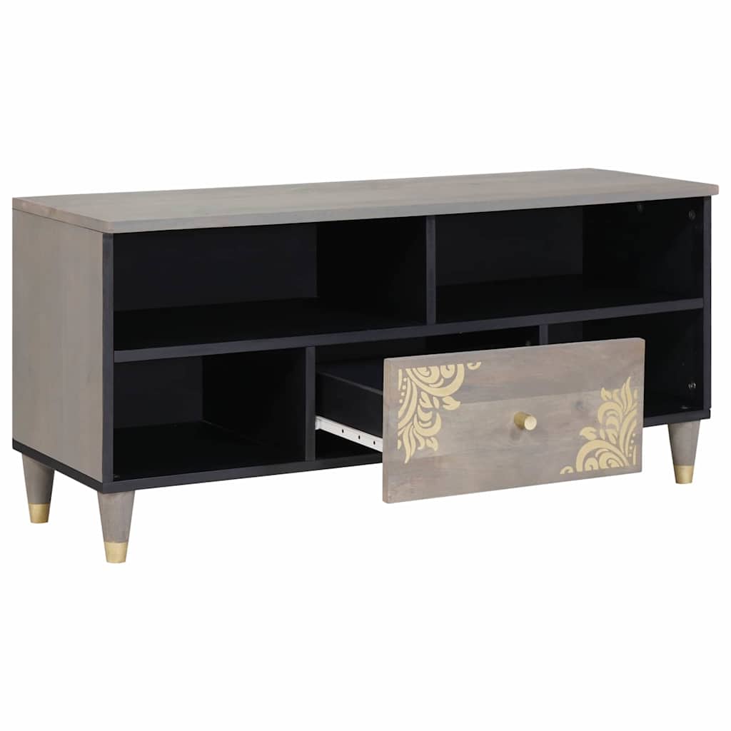 Mobile TV Grigio 100 x 33 x 46 cm Legno di mango massello