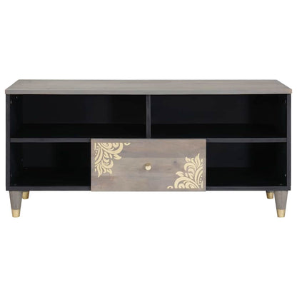 Mobile TV Grigio 100 x 33 x 46 cm Legno di mango massello