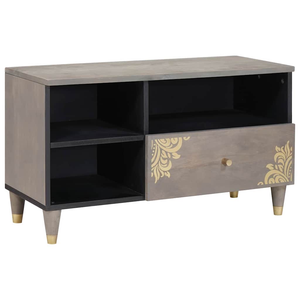Mobile TV Grigio 80 x 33 x 46 cm Legno di mango massello