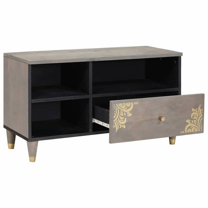 Mobile TV Grigio 80 x 33 x 46 cm Legno di mango massello