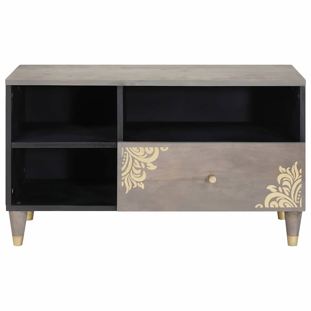 Mobile TV Grigio 80 x 33 x 46 cm Legno di mango massello