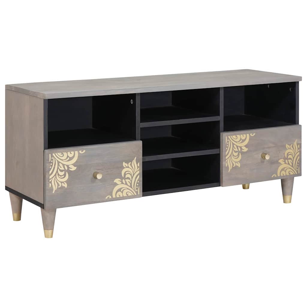 Mobile TV Grigio 100 x 33 x 46 cm Legno di mango massello