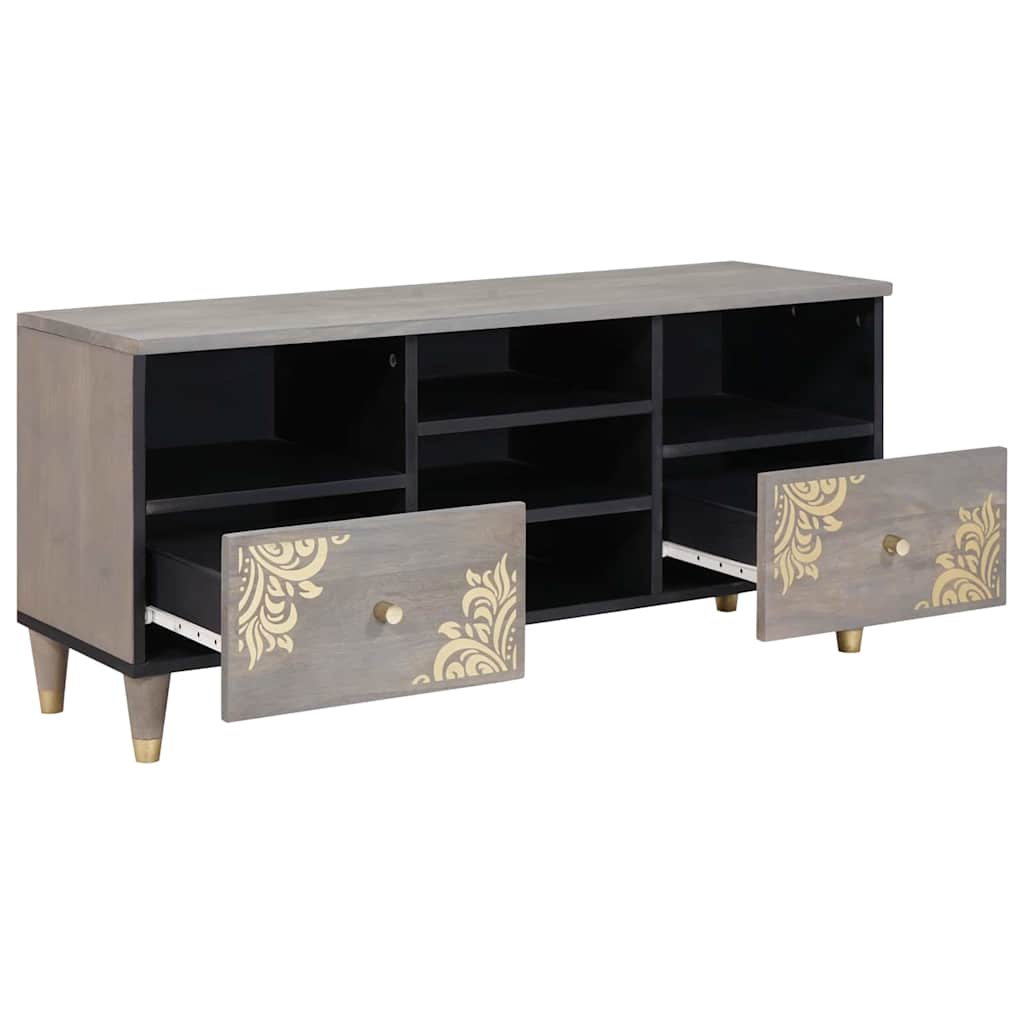 Mobile TV Grigio 100 x 33 x 46 cm Legno di mango massello