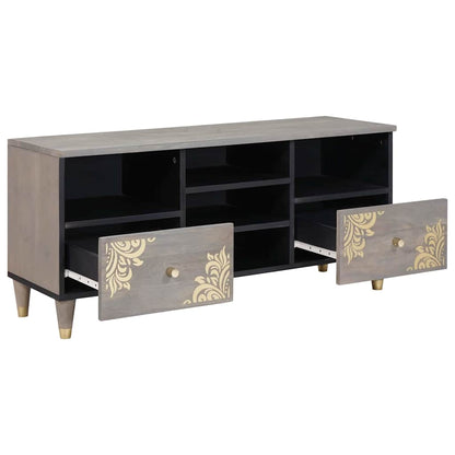 Mobile TV Grigio 100 x 33 x 46 cm Legno di mango massello