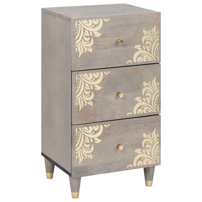 Credenza Grigio e Oro 40 x 33 x 75 cm Legno di mango massello