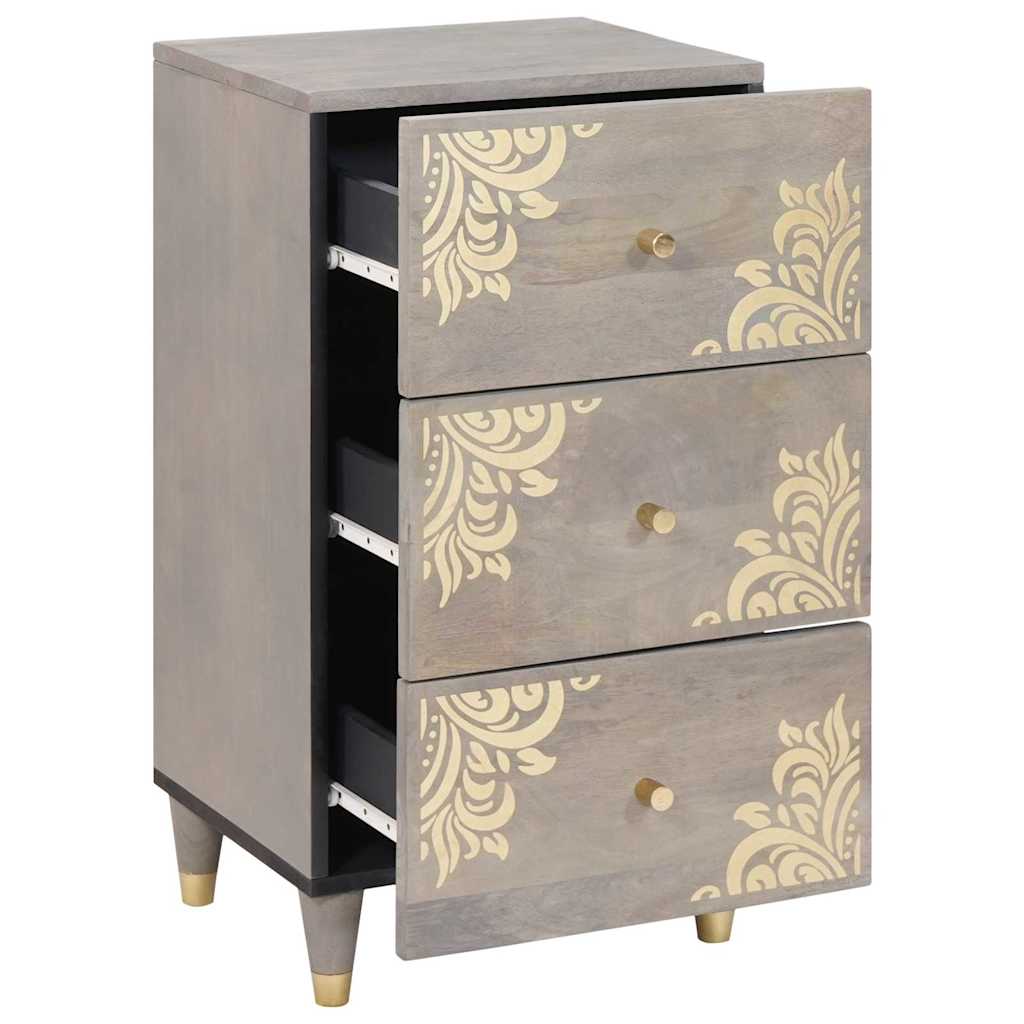 Credenza Grigio e Oro 40 x 33 x 75 cm Legno di mango massello