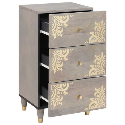 Credenza Grigio e Oro 40 x 33 x 75 cm Legno di mango massello
