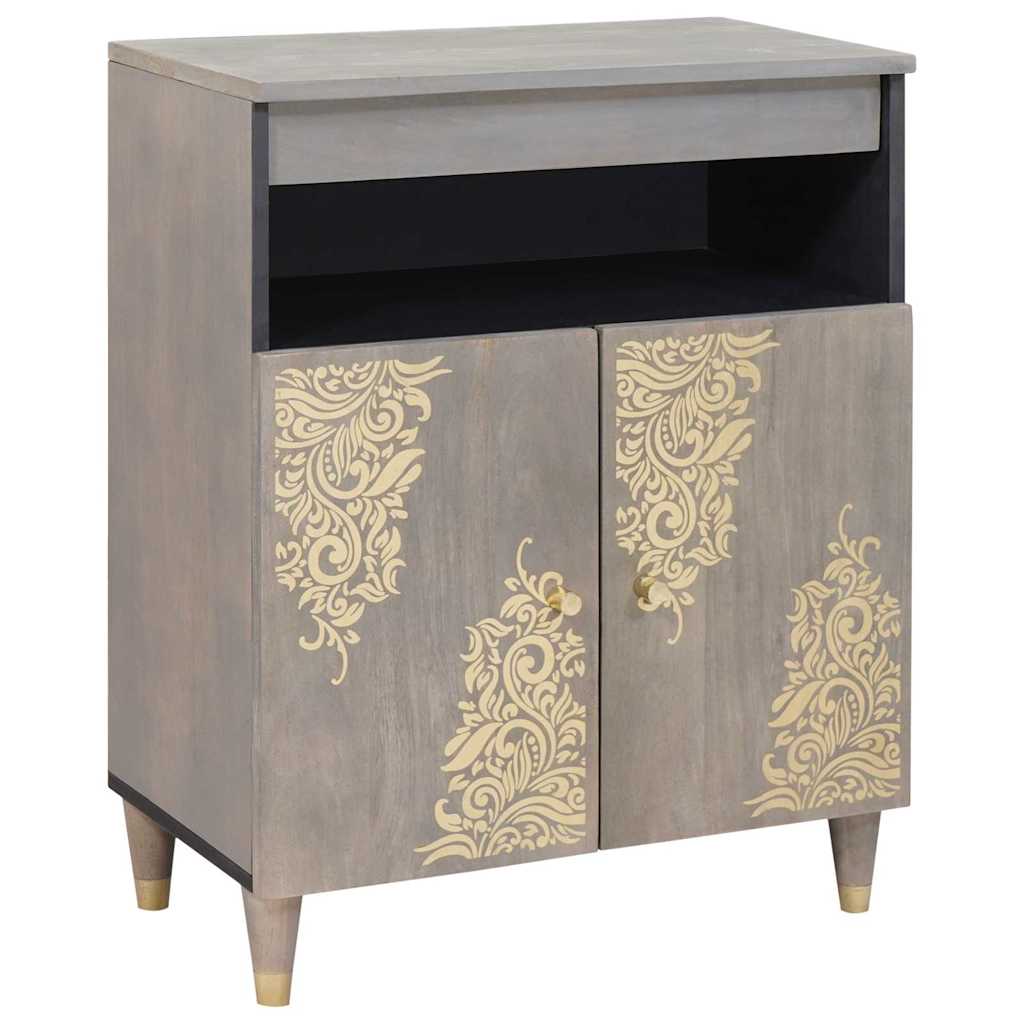 Credenza Grigio e Oro 60 x 33 x 75 cm Legno di mango massello