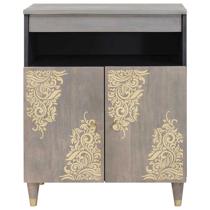 Credenza Grigio e Oro 60 x 33 x 75 cm Legno di mango massello