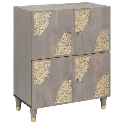 Credenza Grigio e Oro 60 x 33 x 75 cm Legno di mango massello