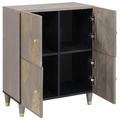 Credenza Grigio e Oro 60 x 33 x 75 cm Legno di mango massello
