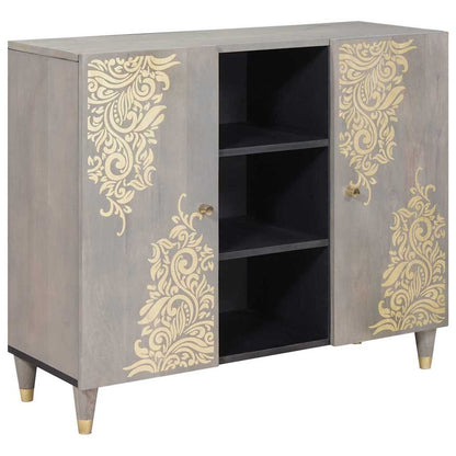 Credenza Grigio e Oro 90 x 33 x 75 cm Legno di mango massello