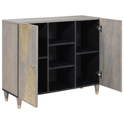 Credenza Grigio e Oro 90 x 33 x 75 cm Legno di mango massello