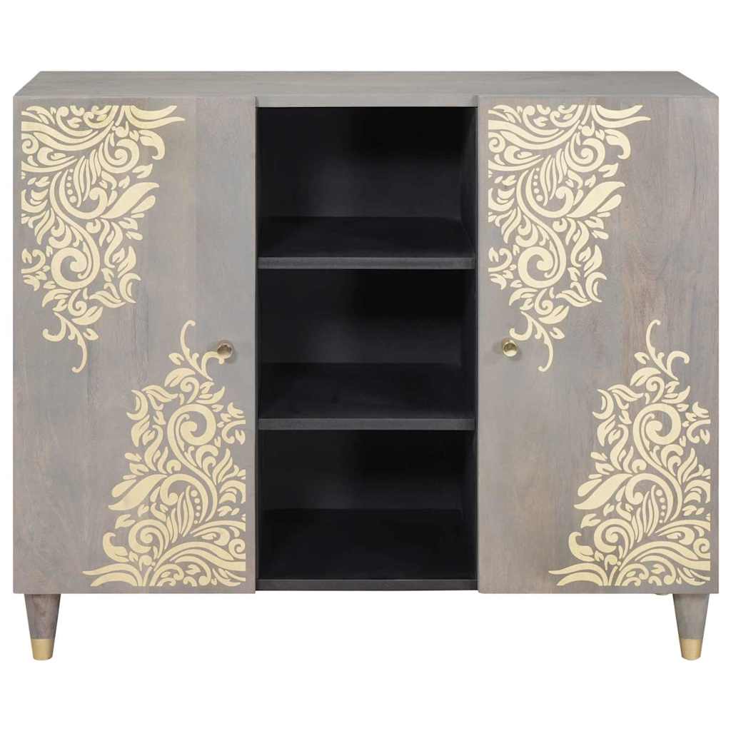 Credenza Grigio e Oro 90 x 33 x 75 cm Legno di mango massello