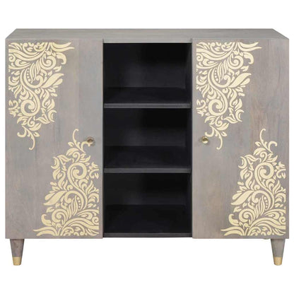 Credenza Grigio e Oro 90 x 33 x 75 cm Legno di mango massello