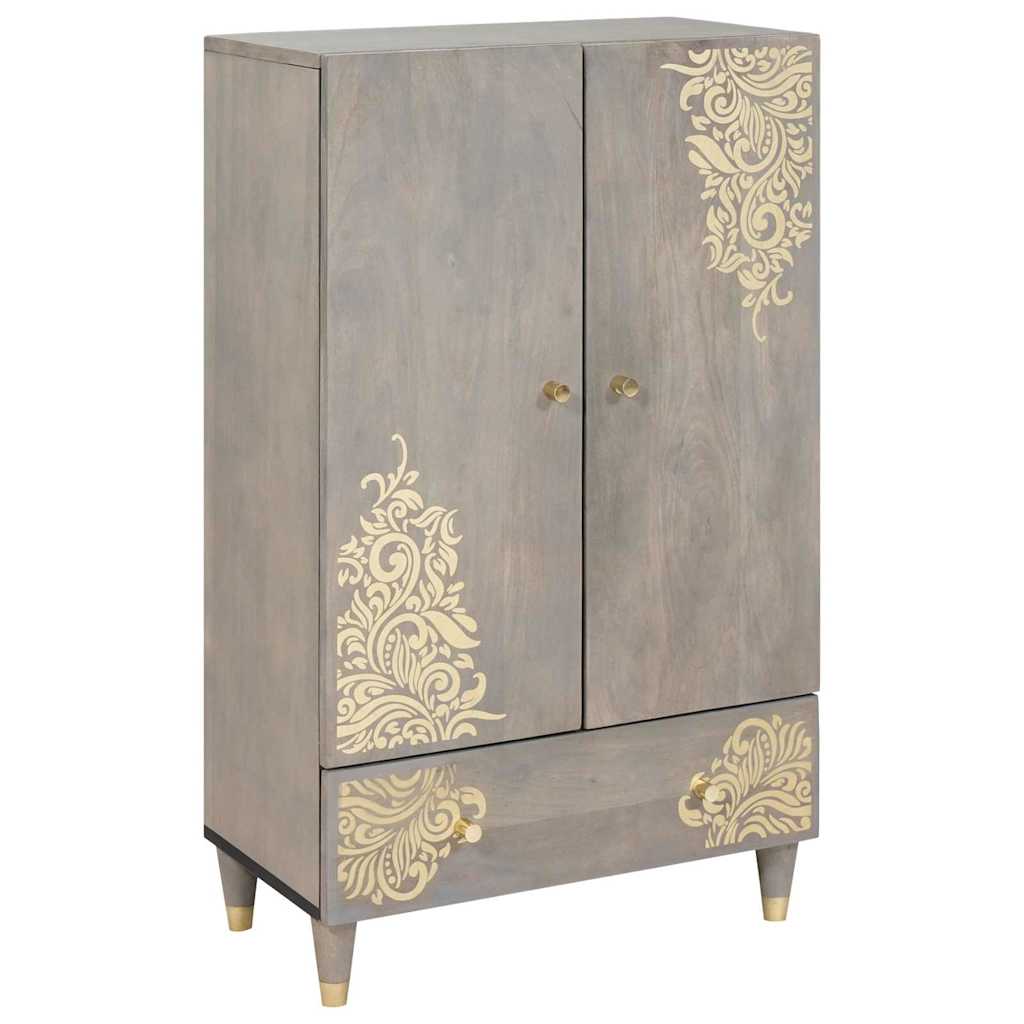 Credenza Grigio e Oro 60 x 33 x 100 cm Legno di mango massello