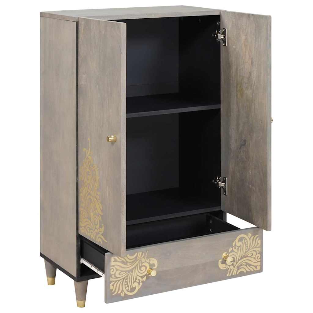 Credenza Grigio e Oro 60 x 33 x 100 cm Legno di mango massello
