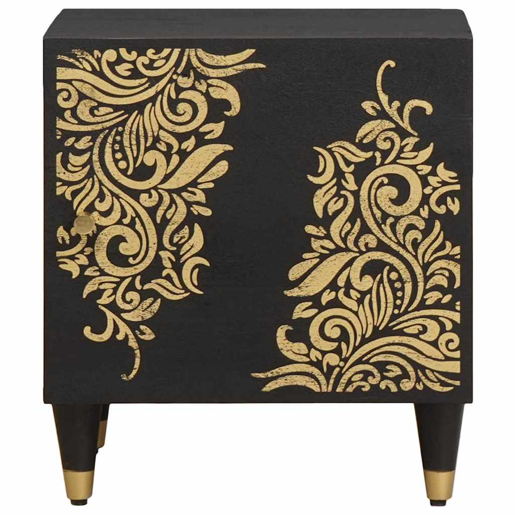 Comodino con porta Nero 40 x 33 x 46 cm Legno di mango massello