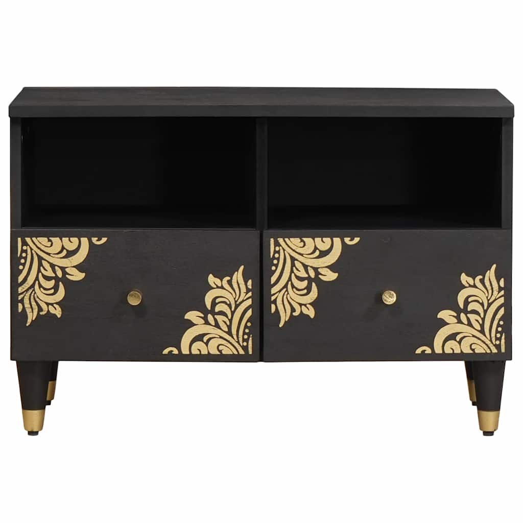 Mobile TV Nero 70 x 33 x 46 cm Legno di mango massello