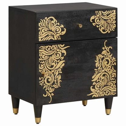Comodino con porta Nero 50 x 33 x 60 cm Legno di mango massello