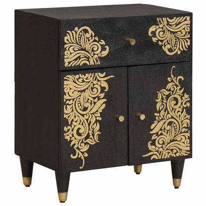 Comodino con porta Nero 50 x 33 x 60 cm Legno di mango massello