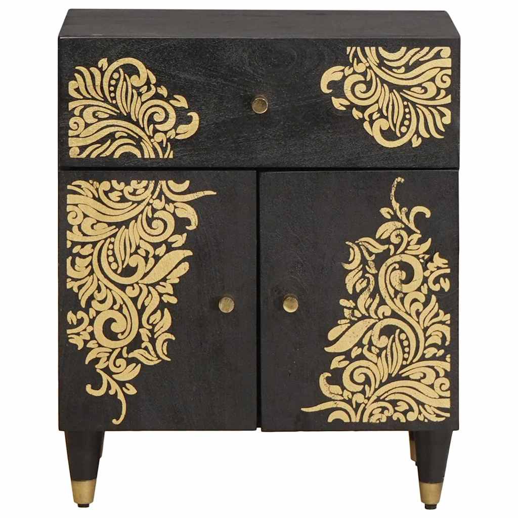 Comodino con porta Nero 50 x 33 x 60 cm Legno di mango massello