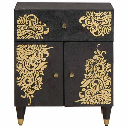 Comodino con porta Nero 50 x 33 x 60 cm Legno di mango massello