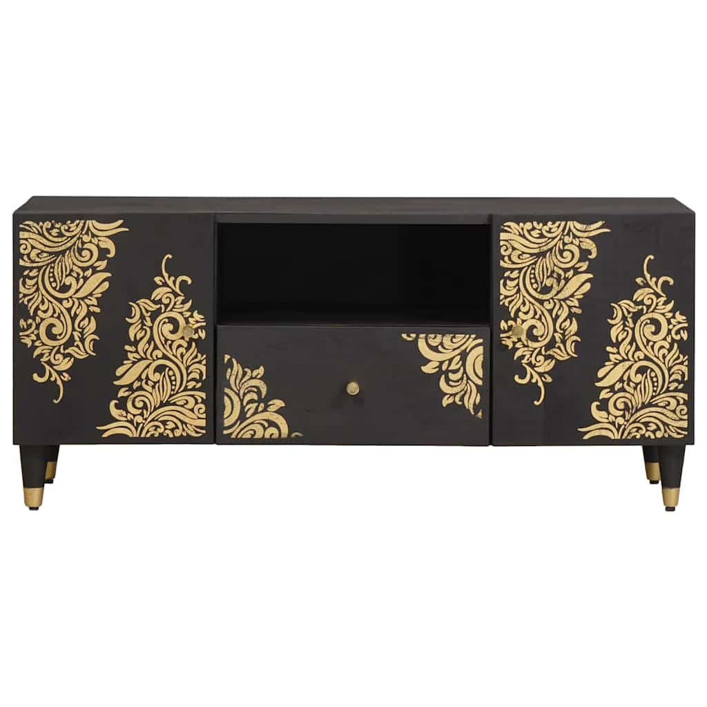 Mobile TV Nero 105 x 33 x 46 cm Legno di mango massello