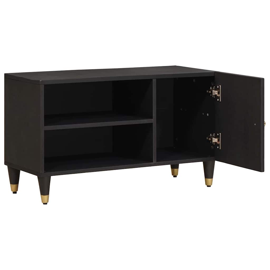 Mobile TV Nero 80 x 33 x 46 cm Legno di mango massello