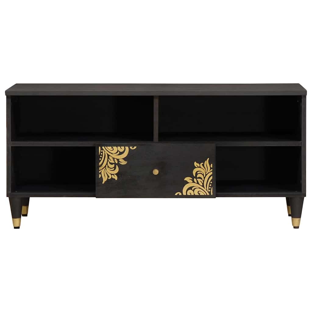 Mobile TV Nero 100 x 33 x 46 cm Legno di mango massello