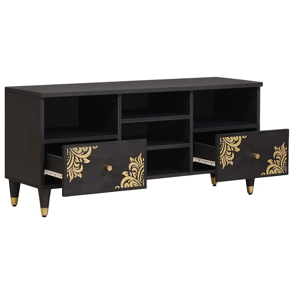 Mobile TV Nero 100 x 33 x 46 cm Legno di mango massello