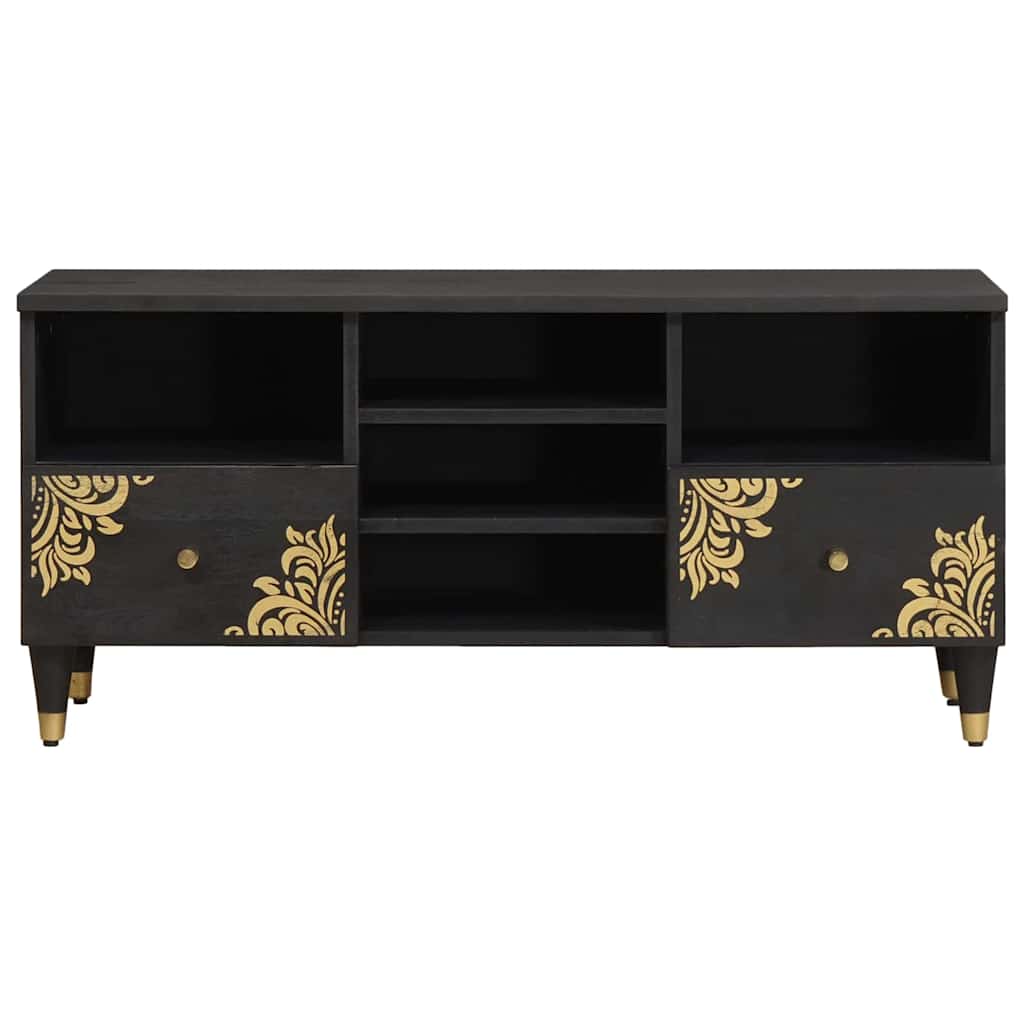 Mobile TV Nero 100 x 33 x 46 cm Legno di mango massello