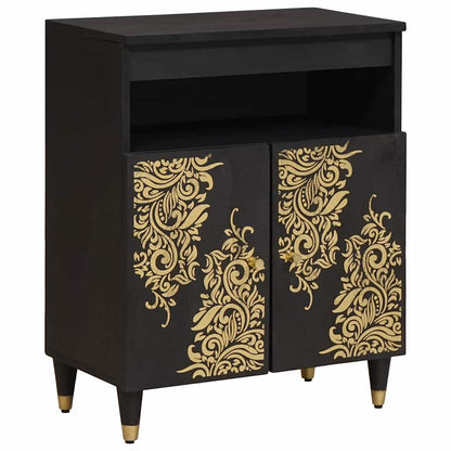 Credenza con porta Nero 60 x 33 x 75 cm Legno di mango massello