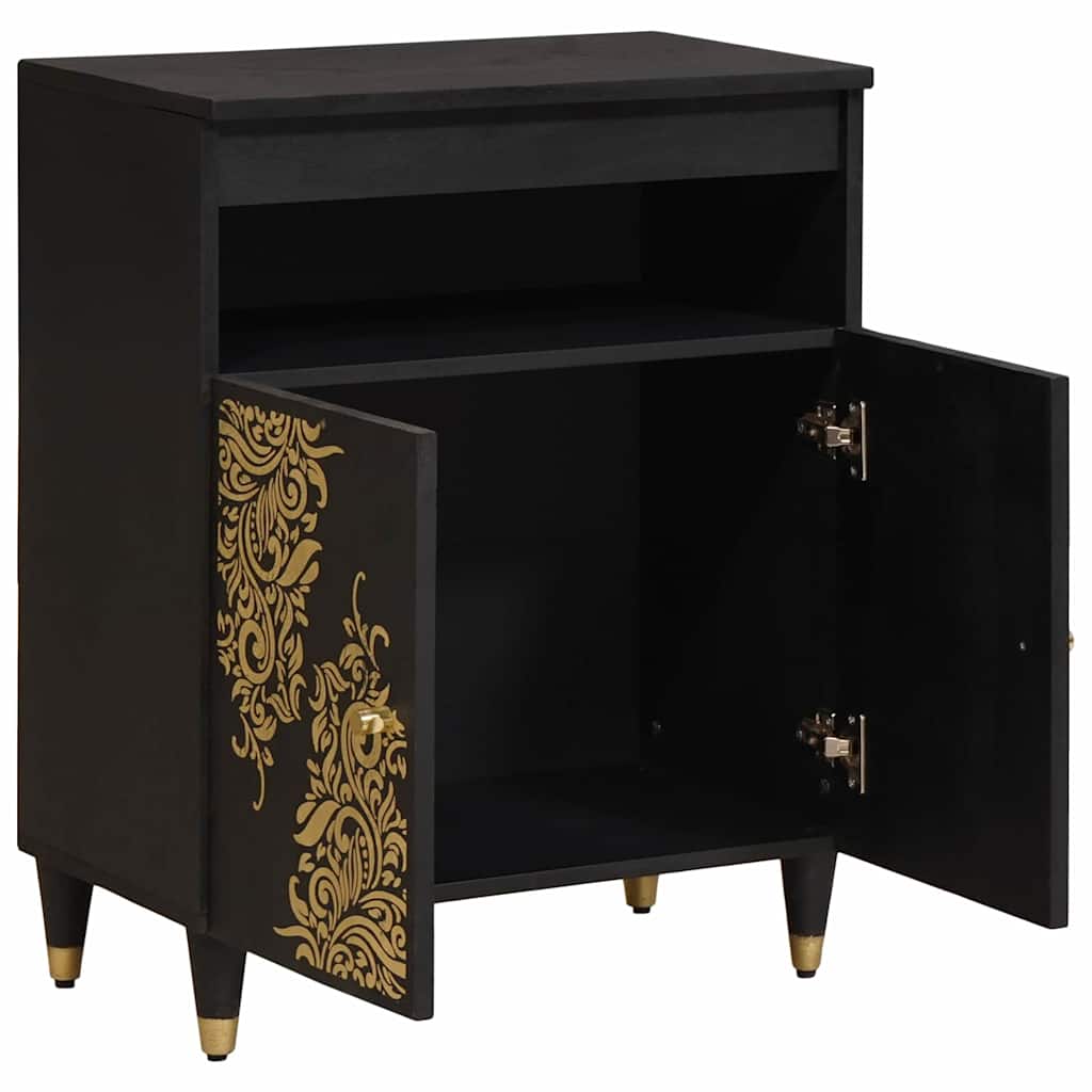 Credenza con porta Nero 60 x 33 x 75 cm Legno di mango massello