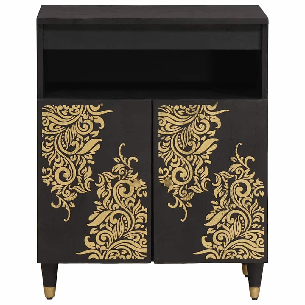 Credenza con porta Nero 60 x 33 x 75 cm Legno di mango massello