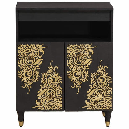 Credenza con porta Nero 60 x 33 x 75 cm Legno di mango massello