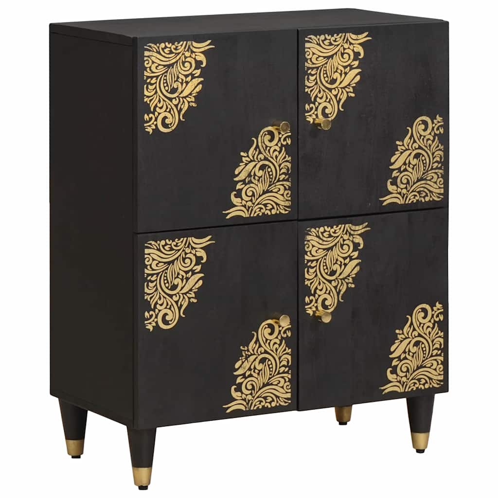 Credenza con porta Nero 60 x 33 x 75 cm Legno di mango massello
