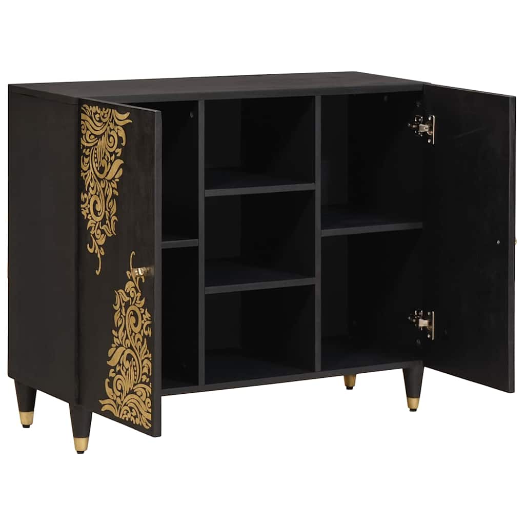 Credenza con porta Nero 90 x 33 x 75 cm Legno di mango massello