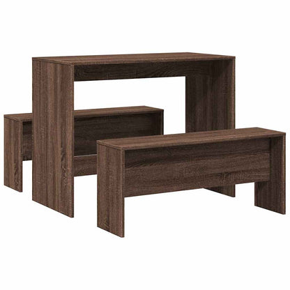 Set Tavolo da Pranzo e Panche 3 pz Rovere Marrone in Truciolato