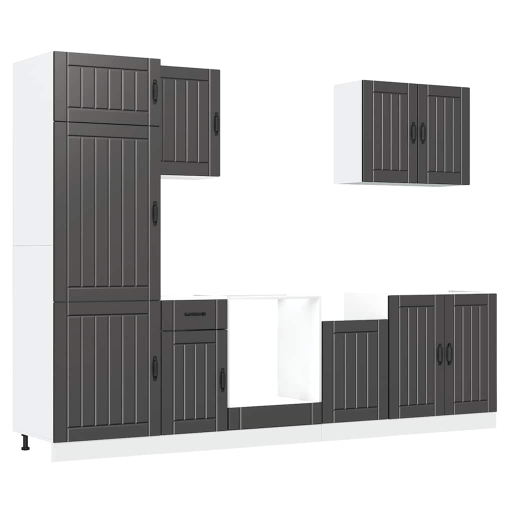Set Mobili da Cucina 7 pz Lucca Neri Legno Multistrato