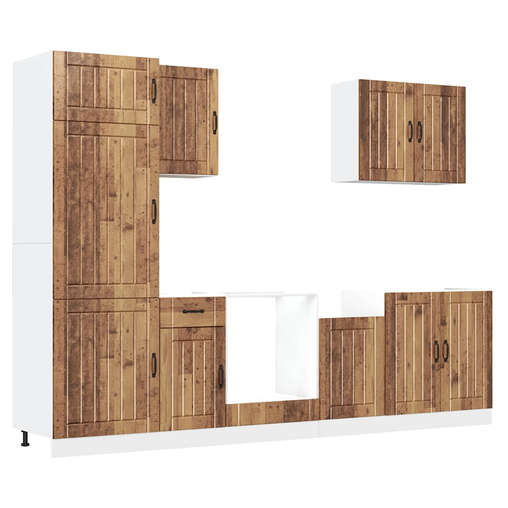 Set Mobili da Cucina 7 pz Lucca Legno Vecchio in Truciolato