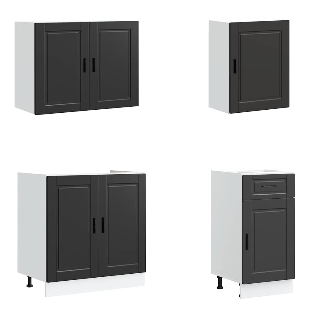 Set Mobili da Cucina 7 pz Porto Neri Legno Multistrato
