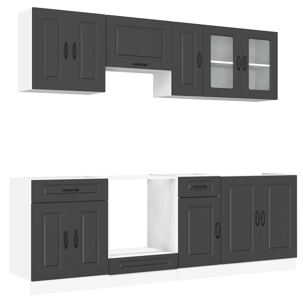 Set Mobili da Cucina 8 pz Kalmar Neri Legno Multistrato